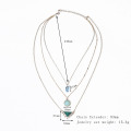 Trendy Crystal Glass Natural Stone Pendant 3 Layered Necklace